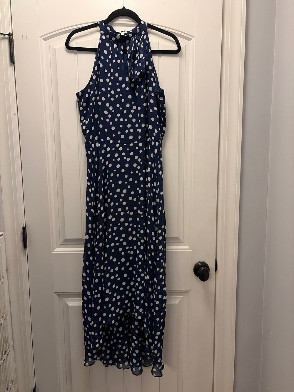 Tahari Arthur S Levine Women’s Blue White Polka Dot Halter Neck High-Low Size 10